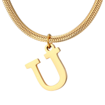 Gold Snake Chain Initial Necklace