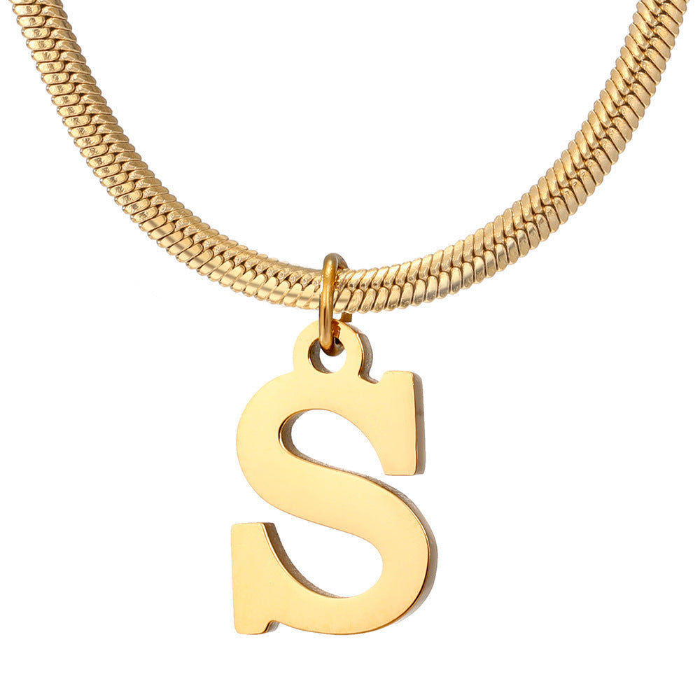 Gold Snake Chain Initial Necklace