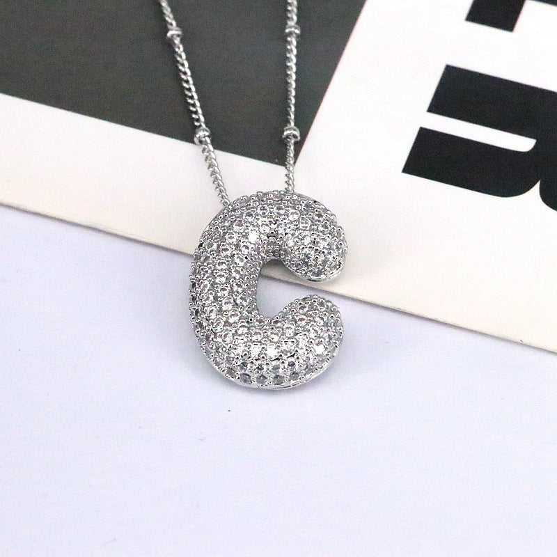 Diamond Bubble Initial Necklace